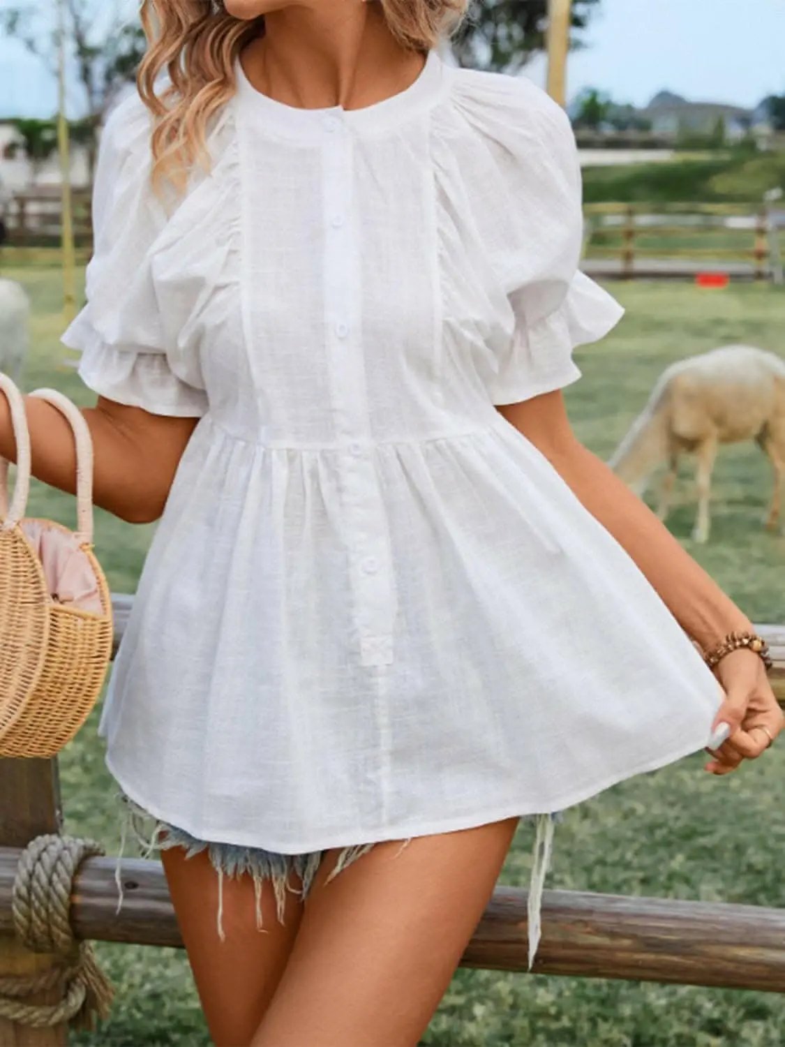 Flouncy sheer peplum blouse - Love Salve